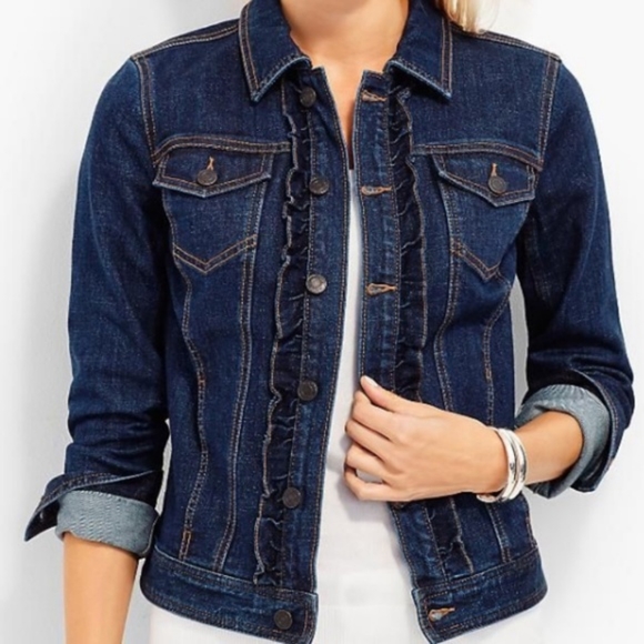 Talbots Jackets & Blazers - TALBOTS Ruffle Front Denim Jacket Size Med…